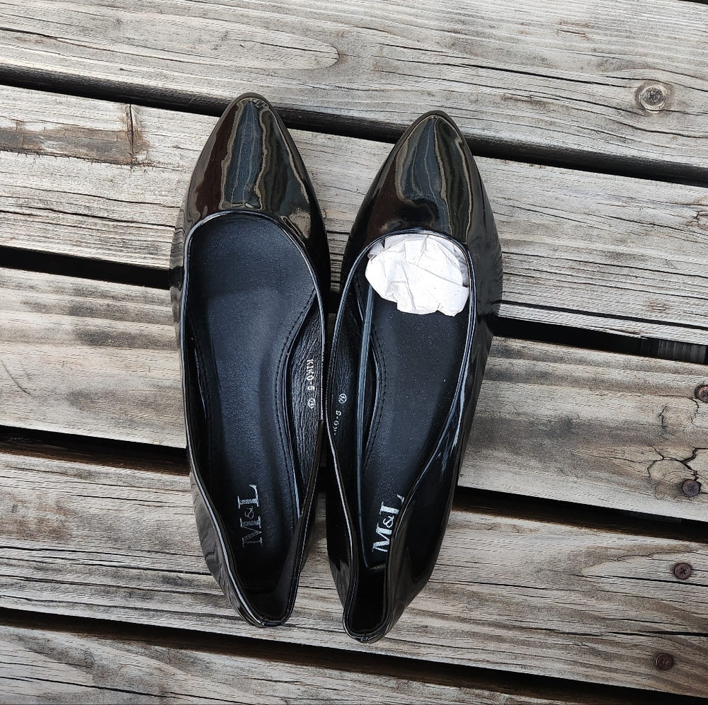 NWOT M&L Shiny Pounted Toe Ballet Flat Office Professional Work 7.5 - Picture 5 of 5